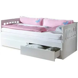Carryhome Ausziehbett , Weiß , Holz , Buche , massiv , 90-180x200 cm , mit Schubkästen , Schlafzimmer, Betten, Ausziehbetten