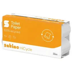 Satino HiCycle Toilettenpapier Kleinrolle, 2-lagig, hochweiß, MT1, Saugfähiges Klopapier mit Waffelprägung, 1 Paket = 8 Packungen à 8 x 250 Blatt