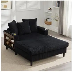 Celya Chaiselongue mit großer Liegefläche, mit LED-Beleuchtung und USB-Ladeport, mit Seitentasche, Stauraum und stabile Kunststofffüße schwarz