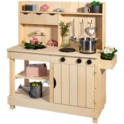 Muddy Buddy Matschküche , Naturfarben , Holz, Metall , Zypresse , massiv , 40x105x102 cm , EN 71 , mit Knöpfen , Spielzeug, Holzspielzeug