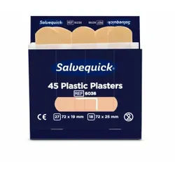Cederroth Salvequick Plastic Pflaster, Wasserabweisende und elastische Wundpflaster aus Plastik, 1 Box = 6 x 45 Stück