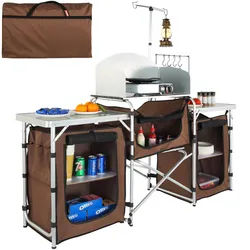 VEVOR Campingküche Campingschrank 174 x 176 x 46 cm, Tischküche mit Lampenmast & Haken Reiseküche, Faltbar Outdoor Küchenbox Aluminiumgestell Küchenschrank Campingkocher für Camping, Picknick usw.