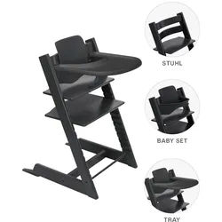 Stokke Hochstuhl-Set , Schwarz , Holz , Buche , 83x65x46 cm , Fußstütze verstellbar, Sitzfläche verstellbar, höhenverstellbar, Tablett, Snacktablett , Babymöbel & Kindermöbel, Babyzimmer, Hochstühle