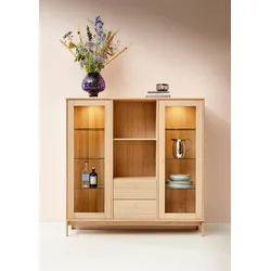 Hammel Furniture Vitrine Mistral Glasschrank, Standvitrine Eiche, mit Türen und Schubladen, B: 133 cm, anpassungsbar Designmöbel beige