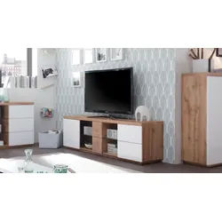 MCA furniture Lowboard TV-Board HELSINKI Lowboard in weiß matt Lack und Eiche