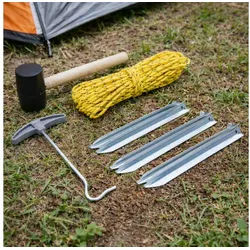 Koopman Zelthering Abspannset Zelthering Abspannseil Gummihammer 9tlg, (9-St), Campingset, Hering, 20m Seil, Spann / Zughaken