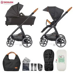 Gesslein Kinderwagenset , Schwarz , Metall , 9-teilig , 57x129x100 cm , EN 1888, UV 50+ , Feststellbremse, Fußstütze abklappbar, Federung, kugelgelagerte Räder, Verdeckung abnehmbar, 5-Punkte-Gurt, für Babyschale geeignet, Griff in Lederoptik, mit Tragegriff, Sitz umsetzbar, Reflektorstreifen, abnehmbarer Schutzbügel,5-Punkt-Gurt, Gurtschoner, Schutzbügel abnehmbar, Sitz umsetzbar, Sportsitz mit verlängertem Verdeck,Matratze, abnehmbares Dach, Bezug abnehmbar und waschbar , Baby on Tour, Kinderwagen,