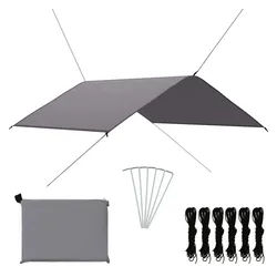 furnicato Tarp-Zelt Camping-Tarp 400x400 cm Grau aus 180 T Polyestergewebe mit, (1 tlg) grau 4 cm x 400 cm