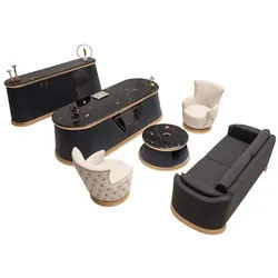 Xlmoebel Büromöbel-Set Designer 6tlg. Robust Arbeitstisch und Sitzgruppe für Arbeitszimm, Made in Europa beige|schwarz