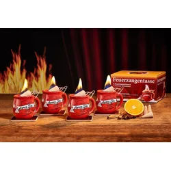 Feuerzangentasse Bowle-Set Feuerzangentasse 4er-Set (Feuerzangenbowle Set, 9-tlg., 4x Feuerzangentasse, 4x Korkuntersetzer, 1x Rezeptheftchen), hitzebeständige Keramik, Edelstahl-Feuerzange rot