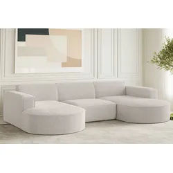 Kaiser Möbel Ecksofa Ecksofa Designer, Sofa U Form MODENA Stoff Loop beige
