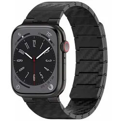 Wigento Smartwatch-Armband Für Apple Watch SE 2023 44mm Carbonfaser Magnetisches Armband Schwarz, Carbonfaser-Armband mit magnetischem Verschluss schwarz