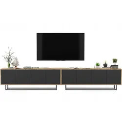 TV-SCHRANK 2-er Set Apollo2 Eiche wotan Schwarz Matt 150 cm