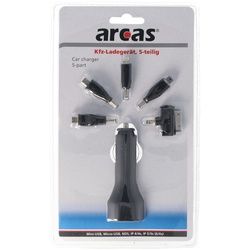 12 Volt USB Ladegerät 5-teilig mit Stecker Micro-USB, Mini-USB, für iPhone 3, 4, 5, 6 und NDS, Kabellänge 1,1 Meter