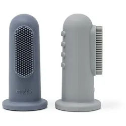 Mushie Lernzahnbürste Finger Toothbrush Silikon Fingerling blau