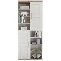 Mid.you Mehrzweckschrank , Weiß, Eichefarben , Kunststoff , 14 Fächer , 80x191x38 cm , Made in Eu , Schlafzimmer, Kleiderschränke, Mehrzweckschränke