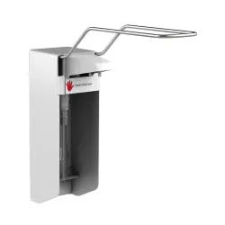 Desinfektionsmittelspender UNI-PRO 05K XLW, Kunststoffpumpe, Seifen- und Desinfektionsspender mit extra langem Hebel, Aluminium-Gehäuse, weiß beschichtet, 500 ml