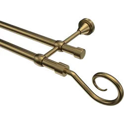 GARDINENSTANGE Primus Allegra 240 cm (geteilt in 2 x 120 cm), 2-läufig (ohne Ringe), 16 mm Ø Messing Antik