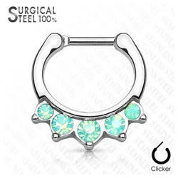 Order & Smile Schmuck Nasenpiercing Nasenring Septum Clicker Piercing „Opal Kristalle“ silberfarben