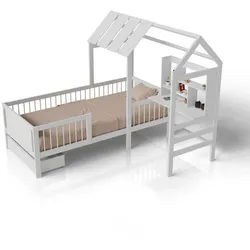 Juskys Kinderbett Yari 90x200 cm Weiß mit Matratze , Holz , 90x200 cm , Babymöbel & Kindermöbel, Kinderzimmer & Jugendzimmer, Kinderbetten