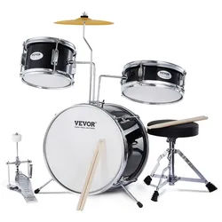 VEVOR Kinderschlagzeug 3-teilig Drum Set für Kinder mit Thron Schwarz