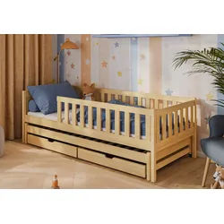 Kids Collective Kinderbett mit Rausfallschutz, Lattenrost und optionaler Matratze, Kinder Bett (mit Ausziehbett und zwei Schubladen), 90x190 cm: von 4. bis 13. Lebensjahr, natur beige