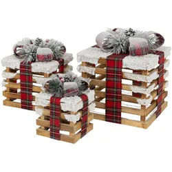 ECD-Germany Weihnacht Geschenkset , Braun , Holz , 26x28x26 cm , Dekoration, Weihnachtsdekoration