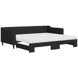 vidaXL Ausziehbett, Tagesbett Ausziehbar mit Matratzen Schwarz 90x200 cm Stoff