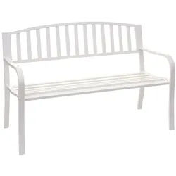 PROREGAL Gartenbank | HxBxT 87x128x58cm | Bank Parkbank Sitzbank | Weiß | 2-Sitzer pulverbeschichteter Stahl