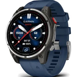 Garmin Quatix® 8 Quatix® 8 PRO - 47 mm AMOLED Sapphire Schwarz/Titanium Titan mit QuickFit®-Silikon-Armband 22 mm Kapitänsblau" 010-03198-51" - variabel,wählbar,Kapitänsblau - 47mm