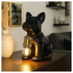 GLOBO LIGHTING Nachttischlampe, Leuchtmittel nicht inklusive, Tischleuchte Nachttischlampe Hundelampe Keramik Metall Schwarz matt H schwarz