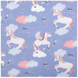 SCHÖNER LEBEN. Stoff Popeline Baumwollstoff Einhörner Wolken blau weiß, 1,48 m breit, allergikergeeignet blau