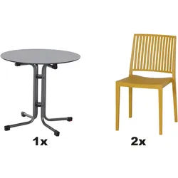 SIENA GARDEN Urban Lights Set 3teilig Lane Stuhl gastrotauglich mustard mit Tisch Sola Ø80