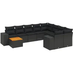 vidaXL 10-tlg. Garten-Sofagarnitur mit Kissen Schwarz Poly Rattan