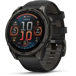 Garmin fenix 8 - 47 mm, AMOLED Sapphire, Schwarz/Titan Carbongrau DLC mit QuickFit Silikon-Armband 22 mm in Schwarz
