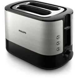 Philips Toaster HD2637/90 Viva Collection, 2 kurze Schlitze, für 2 Scheiben, 950 W, Brötchenaufsatz, Krümelschublade, 7 Bräunungsstufen, Silber schwarz
