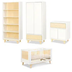 Feldmann-Wohnen Kinderzimmer-Set Lydia Weiß / Kiefer 4-teilig , Weiß, Kieferfarben , Holzwerkstoff , 7 Fächer , 2 Schubladen , Rechteckig , 385x180x85 cm , Babymöbel & Kindermöbel, Babyzimmer