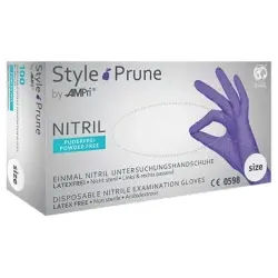 Style Prune Nitrilhandschuhe, puderfrei, lila, Unsterile Einmalhandschuhe mit Fingerspitzentexturierung, 1 Packung = 100 Stück, Größe L