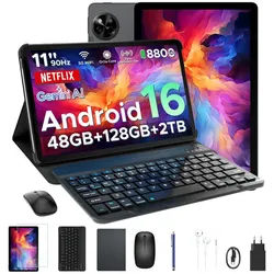 POCKAM P11 Android 16 Tablet mit Tastatur, Stift, Maus, 11 Zoll, 8800mAh Tablet (11", 8 GB, Android 16, Gemini AI, 13 MP, 5G WiFi/Widevine L1/GPS/Face ID/zwei Lautsprecher) schwarz