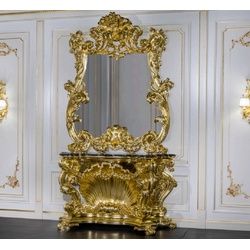 Casa Padrino Barockspiegel Luxus Barock Möbel Set Konsole mit Spiegel Gold / Schwarz - Prunkvoller handgeschnitzter Konsolentisch mit Wandspiegel - Hotel Restaurant Schloss Möbel - Luxus Qualität - Made in Italy