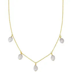 Hey Happiness Perlenkette mit Anhängern, Collier Süßwasserperle Brautschmuck, Damen Kette 925 Silber, 18K Roségold Gold vergoldet goldfarben