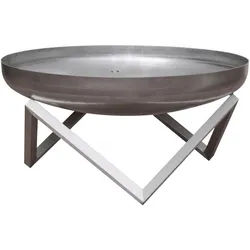 Feuerschale , Edelstahlfarben , Metall , 63x36x63 cm , Grüner Punkt, Made in Europe, Handmade in Europe , abnehmbare Standfüße, hitzebeständig , Gartenmöbel, Feuerschalen & Feuerkörbe