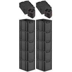 PROREGAL SparSet 10x Eurobox NextGen Color mit Auflagedeckel & Verschlüsse, HxBxT 32x30x40cm, 30L, Schwarz, Griffe schwarz zu, Eurobehälter