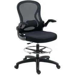 Vinsetto Zeichenstuhl, Ergonomischer Bürostuhl, Drehstuhl, Arbeitsstuhl, Höhenverstellbar , Schwarz , Textil , 65x122x59 cm , Büromöbel, Bürostühle, Drehstühle