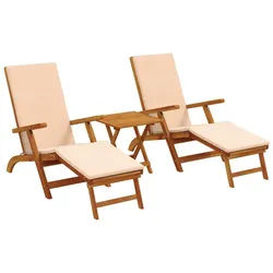 vidaXL Gartenliege Liegestuhl zum Verstellen und Klappen 3 pcs Beige, 3 St. weiß