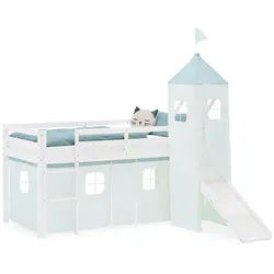 Homestyle4u Hochbett 90/200 cm in weiß Rutsche Mint , Mintgrün, Weiß , Textil , Kiefer , 90x200 cm , Babymöbel & Kindermöbel, Kinderzimmer & Jugendzimmer, Kinderbetten, Hochbetten