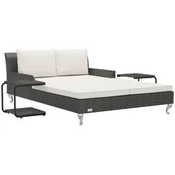 vidaXL Gartenliege, 2-Personen-Sonnenliege mit Auflagen Poly Rattan Schwarz