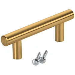 SO-TECH® Möbelgriff Stangengriff G17 echt Edelstahlrohr Ø 12 mm inkl. Schrauben (20-St), Goldfarbig galvanisiert, Bohrlochabstand 64 mm, Schrankgriff gelb Bohrlochabstand: 64 mm | 10 cm x 3.2 cm
