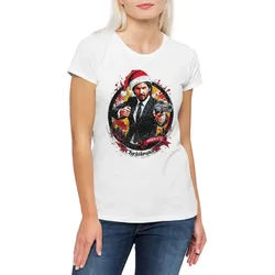 Urban Backwoods Print-Shirt Merry John Christmas Damen T-Shirt Happy Santa X-Mas Claus Wick (1-tlg) Weihnachten Weihnachtsmann Nikolaus Winston weiß M