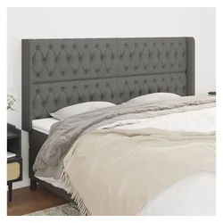 vidaXL Bett, Kopfteil mit Ohren Dunkelgrau 183x16x118/128 cm Stoff